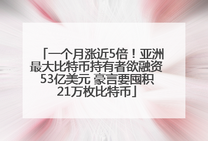 一个月涨近5倍！亚洲最大比特币持有者欲融资53亿美元 豪言要囤积21万枚比特币