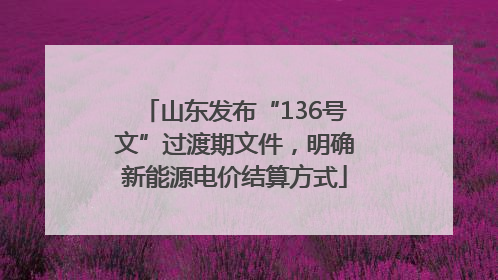 山东发布“136号文”过渡期文件，明确新能源电价结算方式