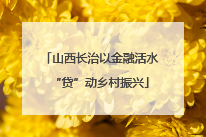 山西长治以金融活水“贷”动乡村振兴